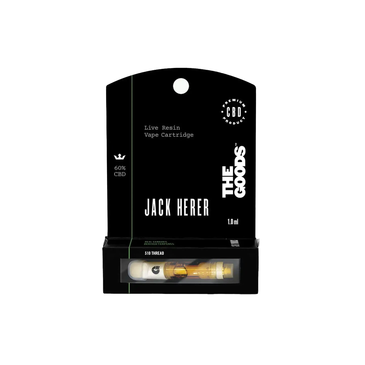 The Goods Live Resin Vape Cart with 2 Strains options.