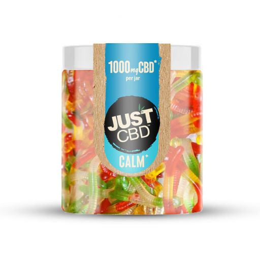 JustCBD Sugar Free Gummy Worm in a jar.