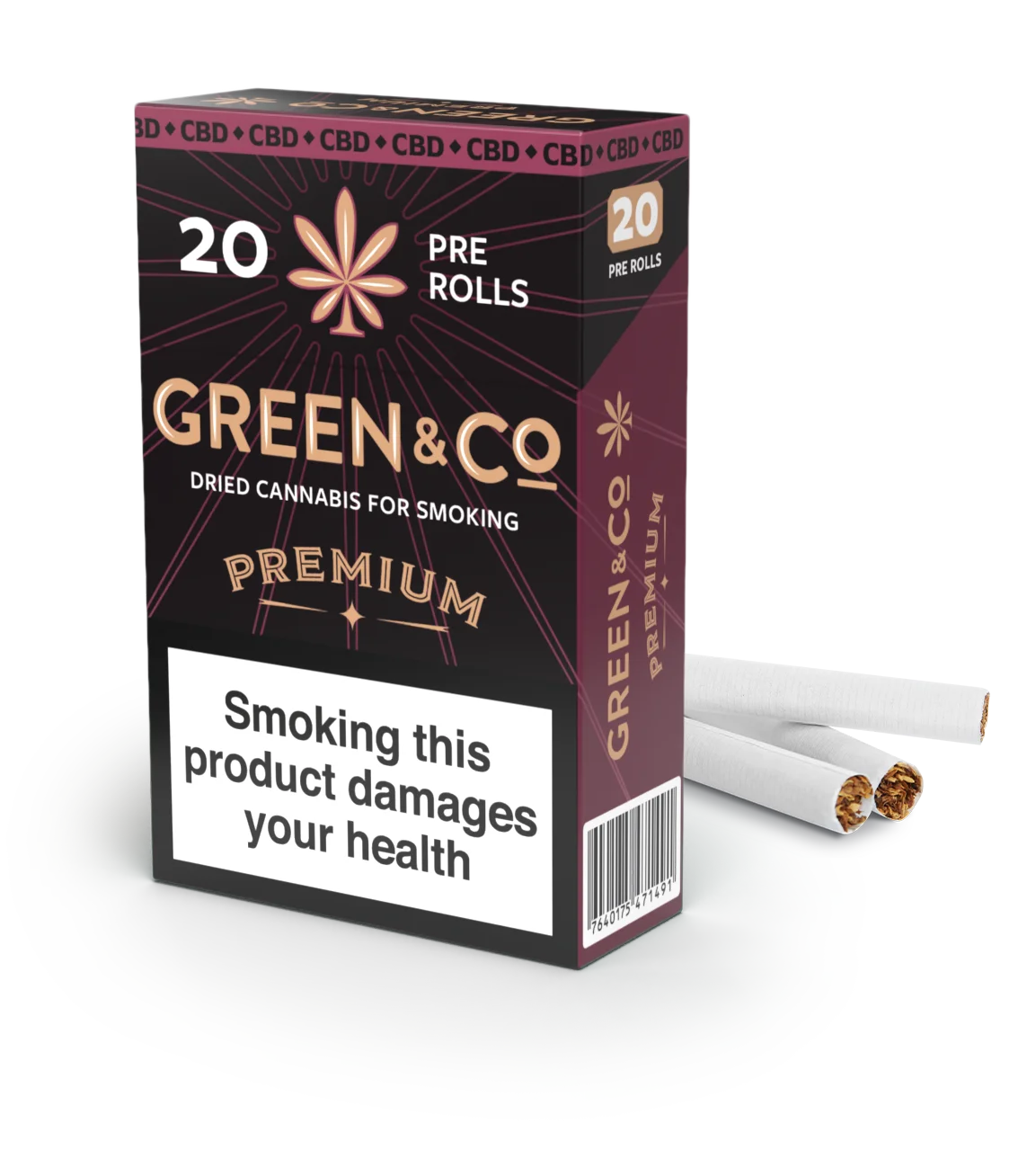 Green&CO CBD pre-roll cigarette with premium flavour.